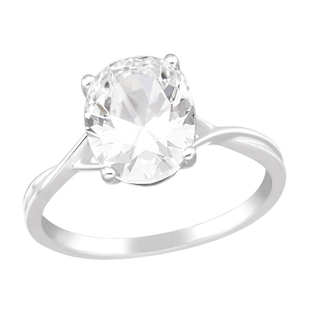 Sterling Silver Solitaire Oval Diamond Ring